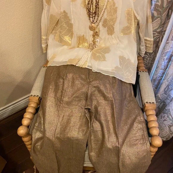 Lauren by Ralph Lauren Women’s Linen Metallic Gold Pants sz 8 - Picture 15 of 15